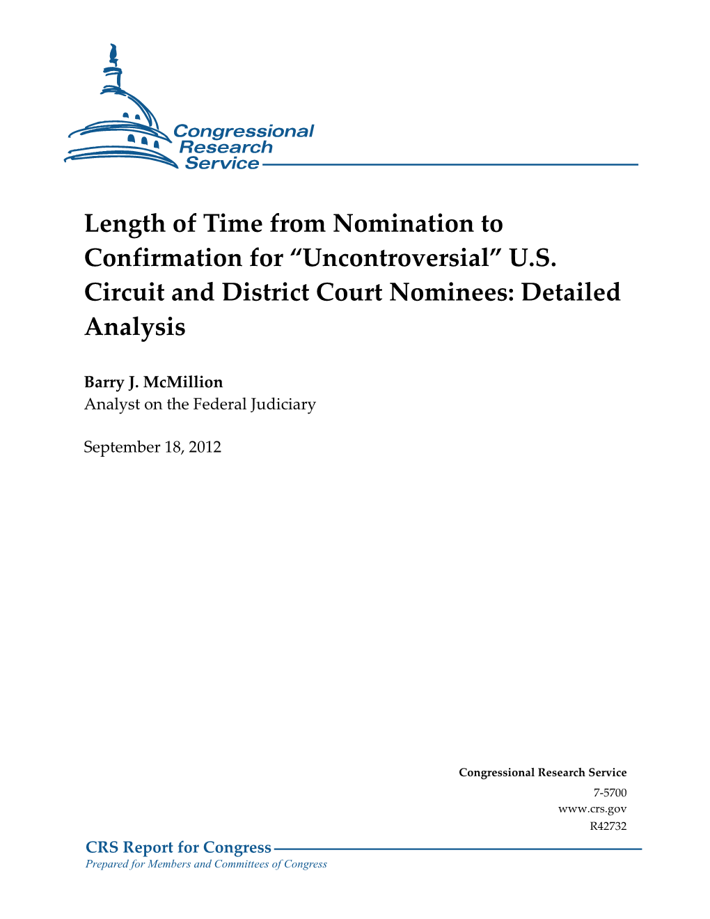 Length of Time from Nomination to Confirmation for “Uncontroversial” U.S