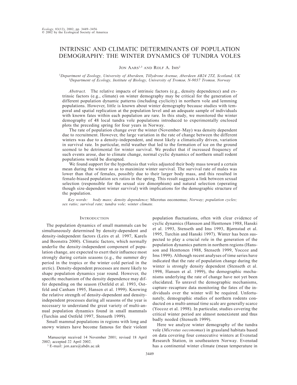 Intrinsic and Climatic Determinants of Population Demography: the Winter Dynamics of Tundra Voles