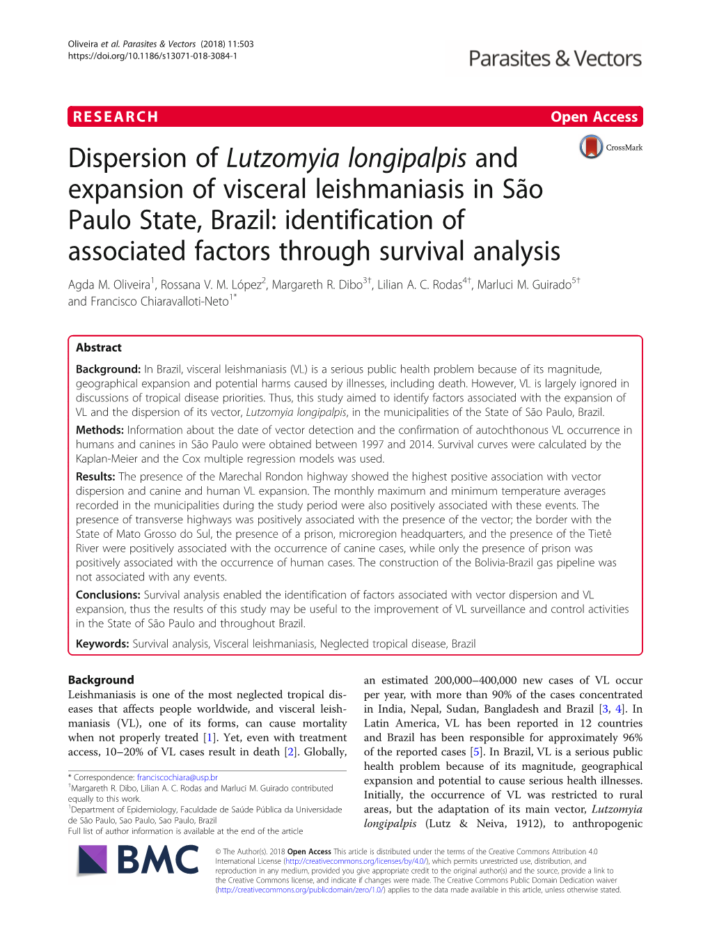 Dispersion of Lutzomyia Longipalpis and Expansion of Visceral