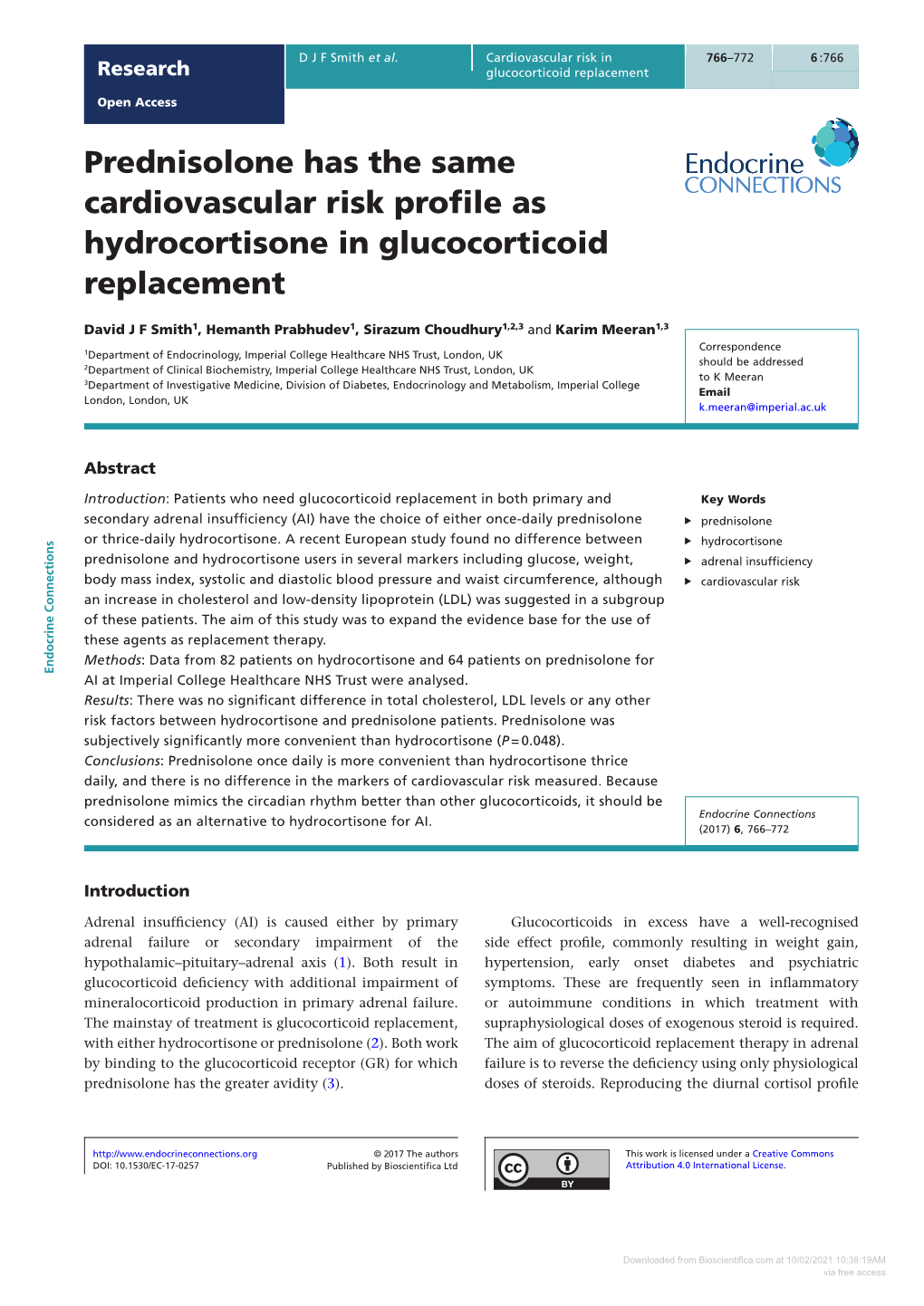 Prednisolone Has the Same Cardiovascular Risk Profile As Hydrocortisone in Glucocorticoid Replacement