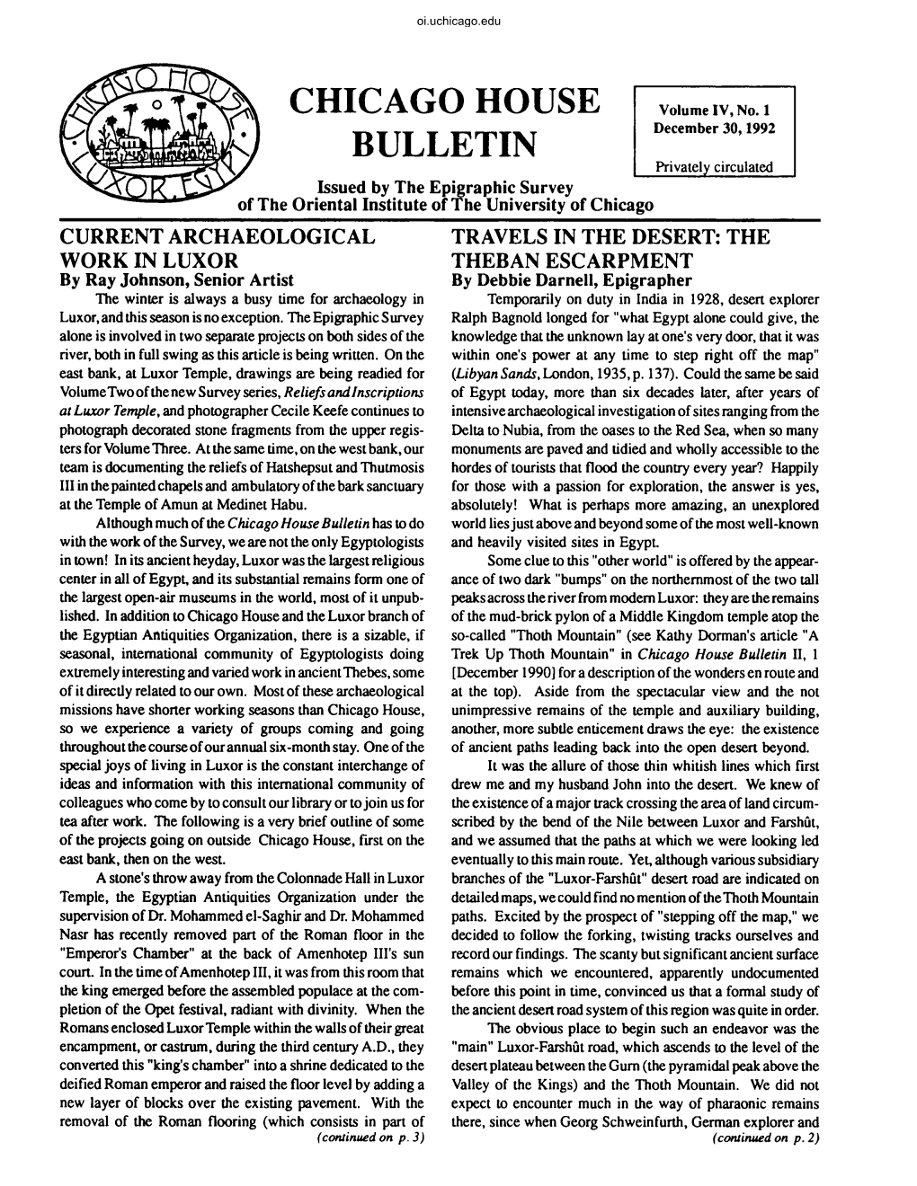 Chicago House Bulletin IV, No.1