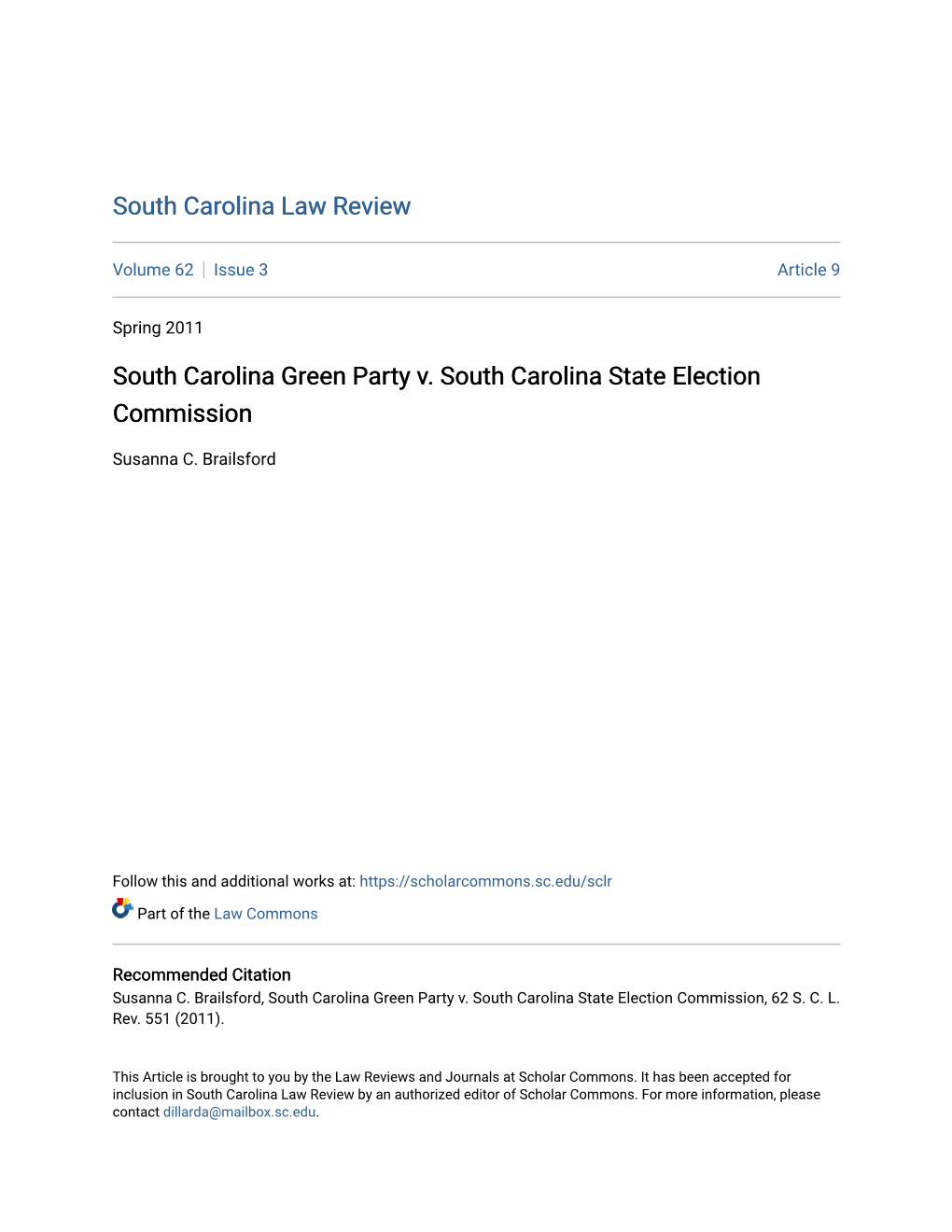 South Carolina Green Party V. South Carolina State Election Commission