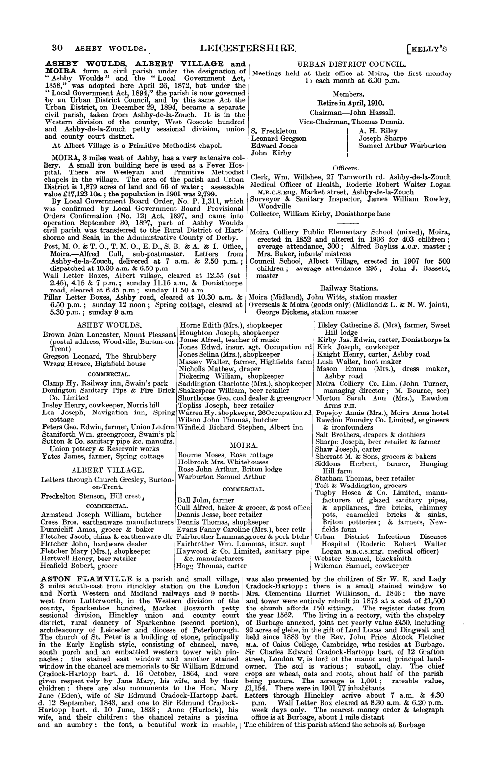 LEICESTERSHIRE, [KELLY's ASHBY WOULDS, ALBERT VILLAGE and URBAN DISTRICT COGNCIL