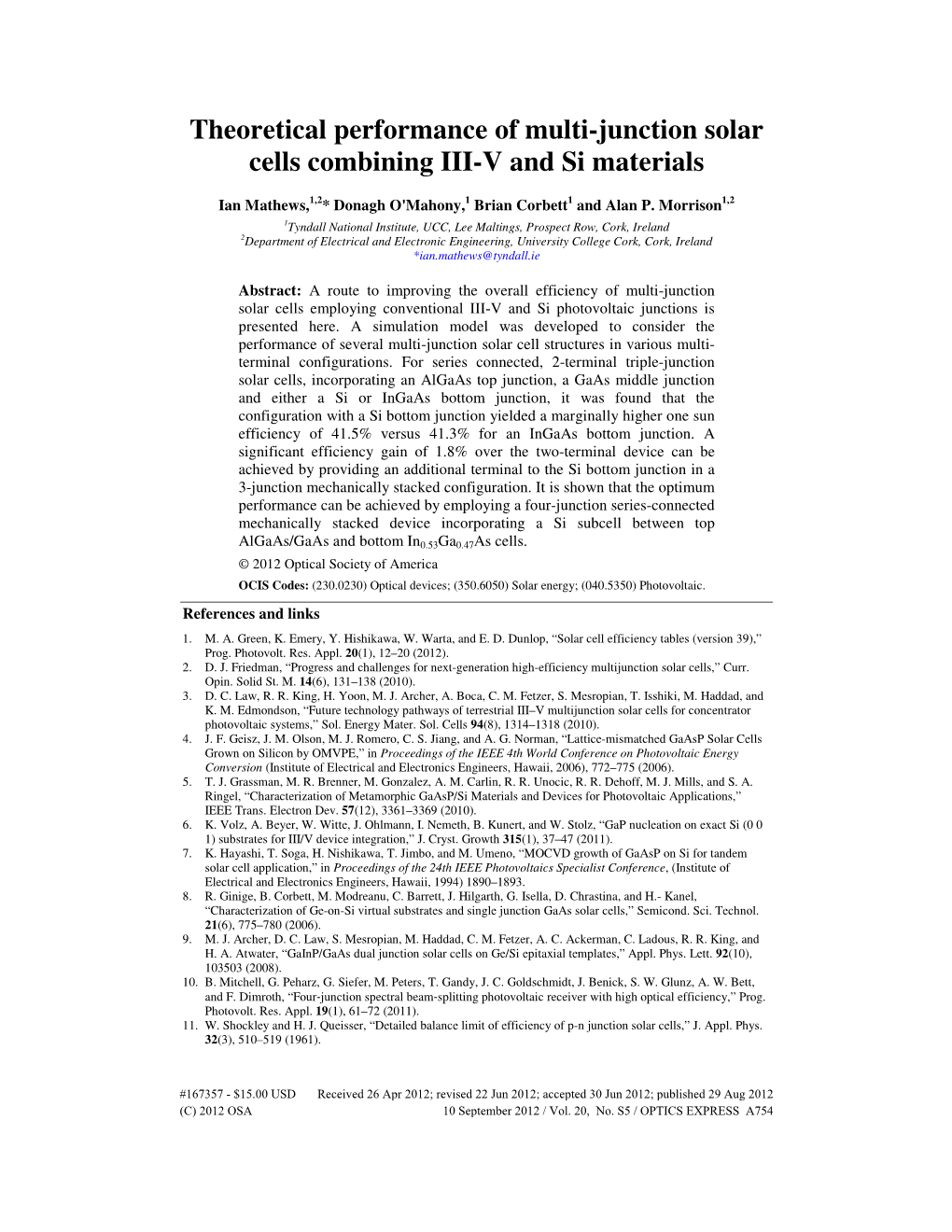 Theoretical Performance of Multi-Junction Solar Cells Combining III-V and Si Materials