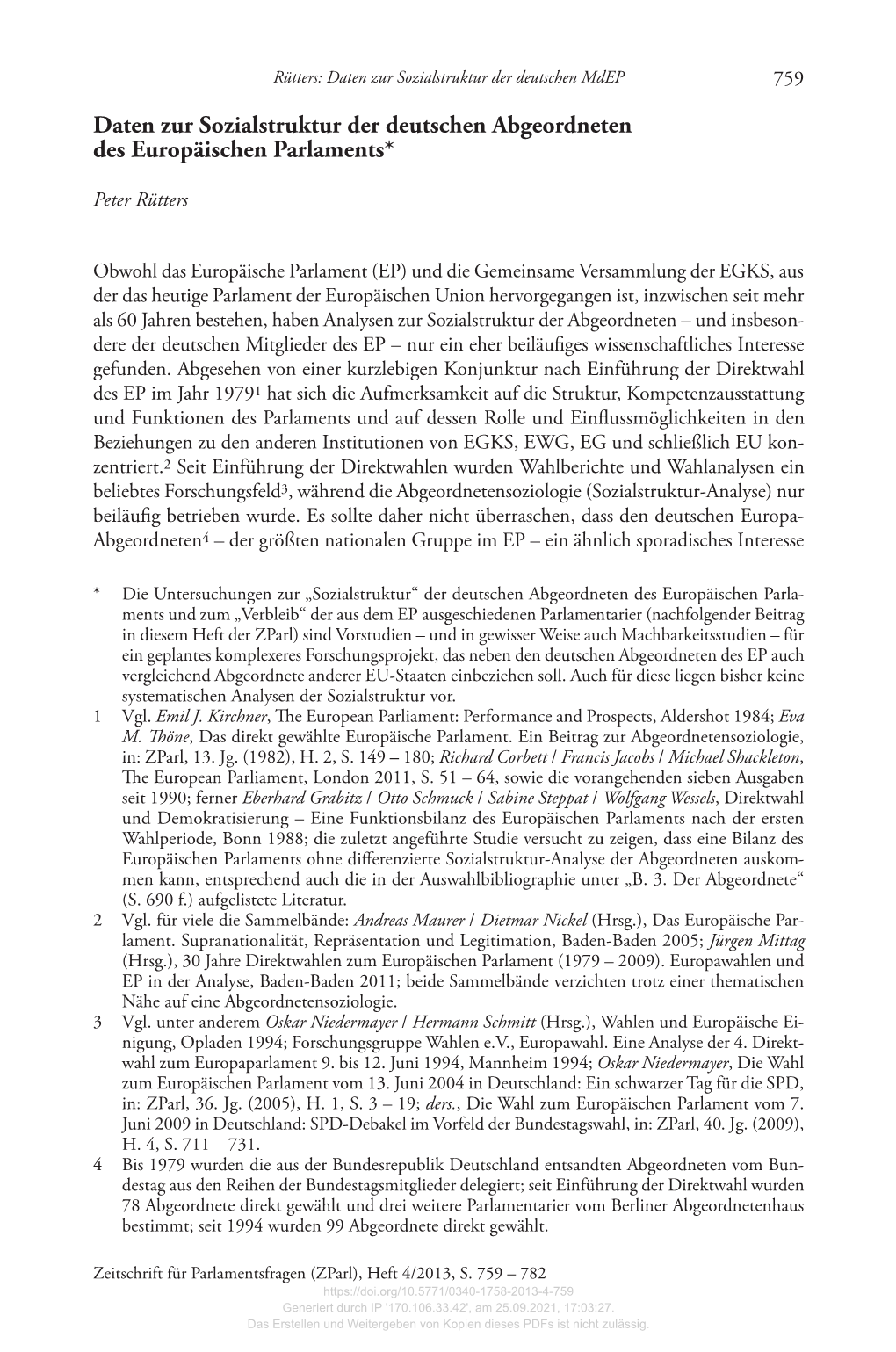 Daten Zur Sozialstruktur Der Deutschen Mdep 759 Daten Zur Sozialstruktur Der Deutschen Abgeordneten Des Europäischen Parlaments*