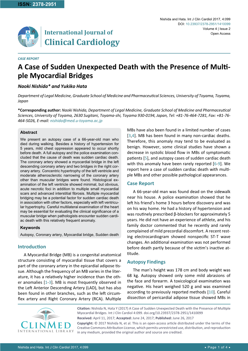 A Case of Sudden Unexpected Death with the Presence of Multiple Myocardial Bridges