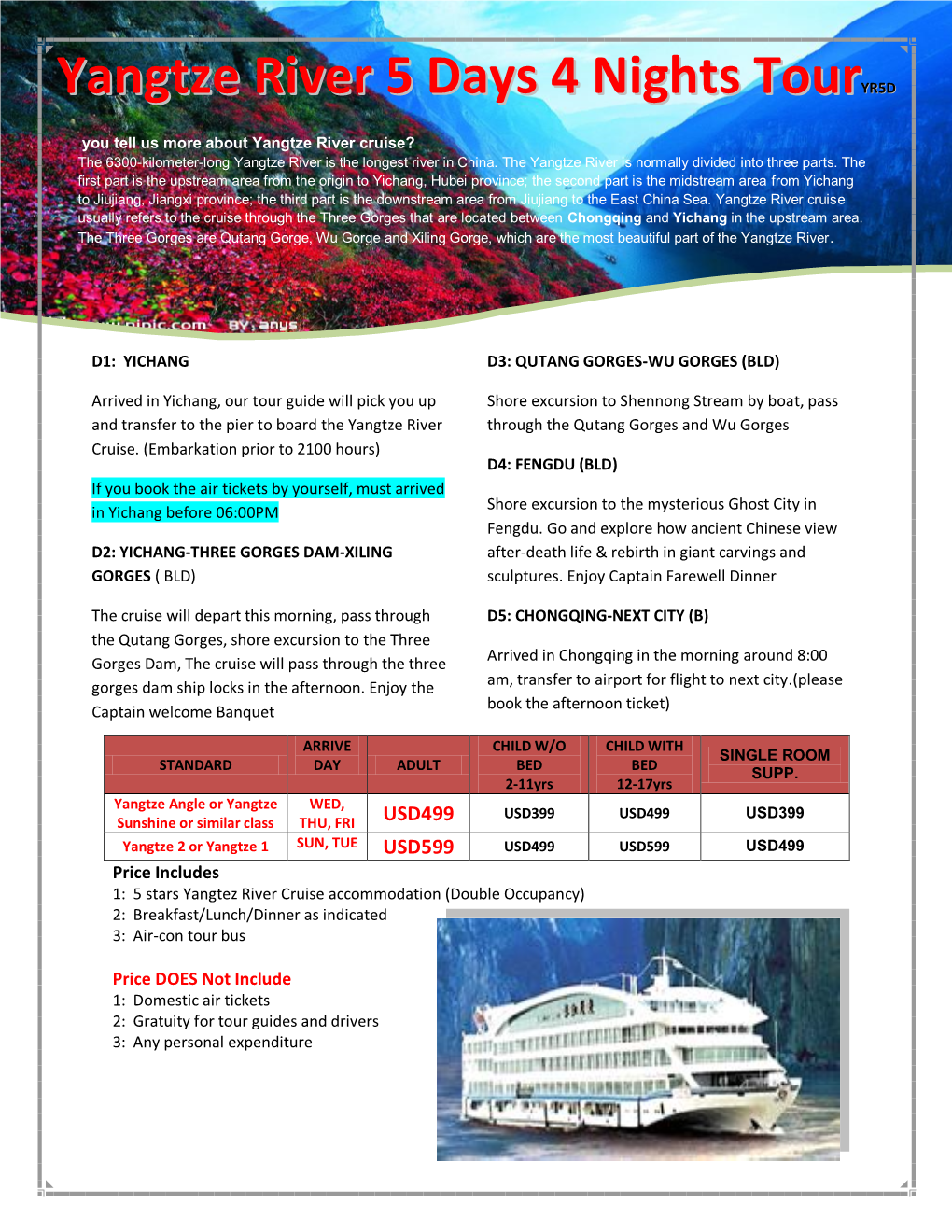 Yangtze River 5 Days 4 Nights Tour