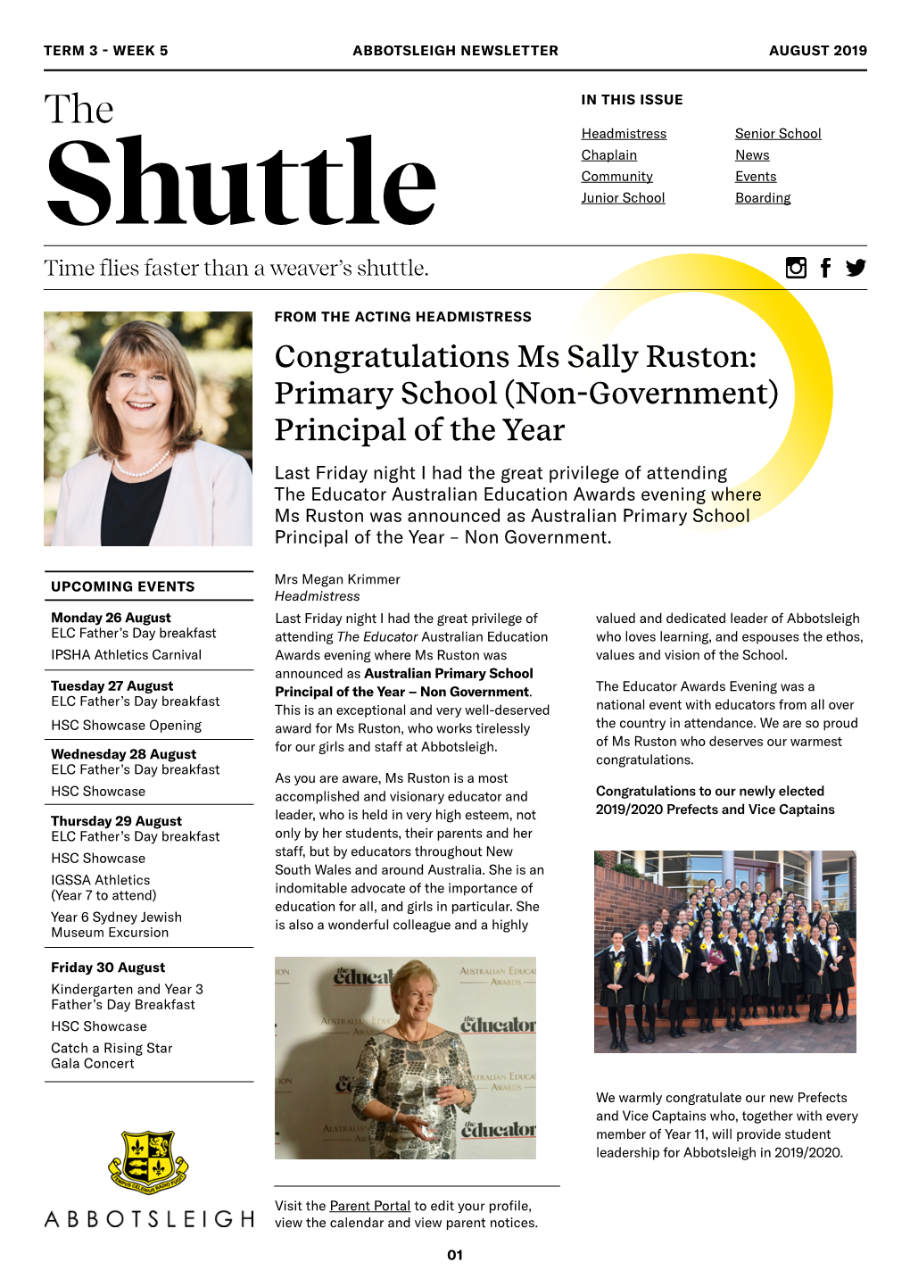 Congratulations Ms Sally Ruston: Primary School (Non-Government) Principal of the Year