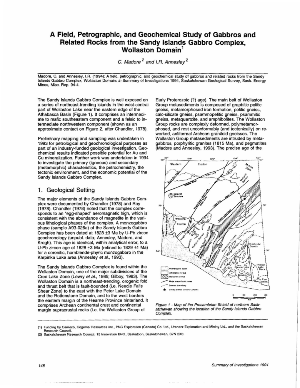 A Field, Petrographic, and Geochemical Study of Gabbros and Related Rocks from the Sandy Islands Gabbro Complex, Wollaston Domain 1