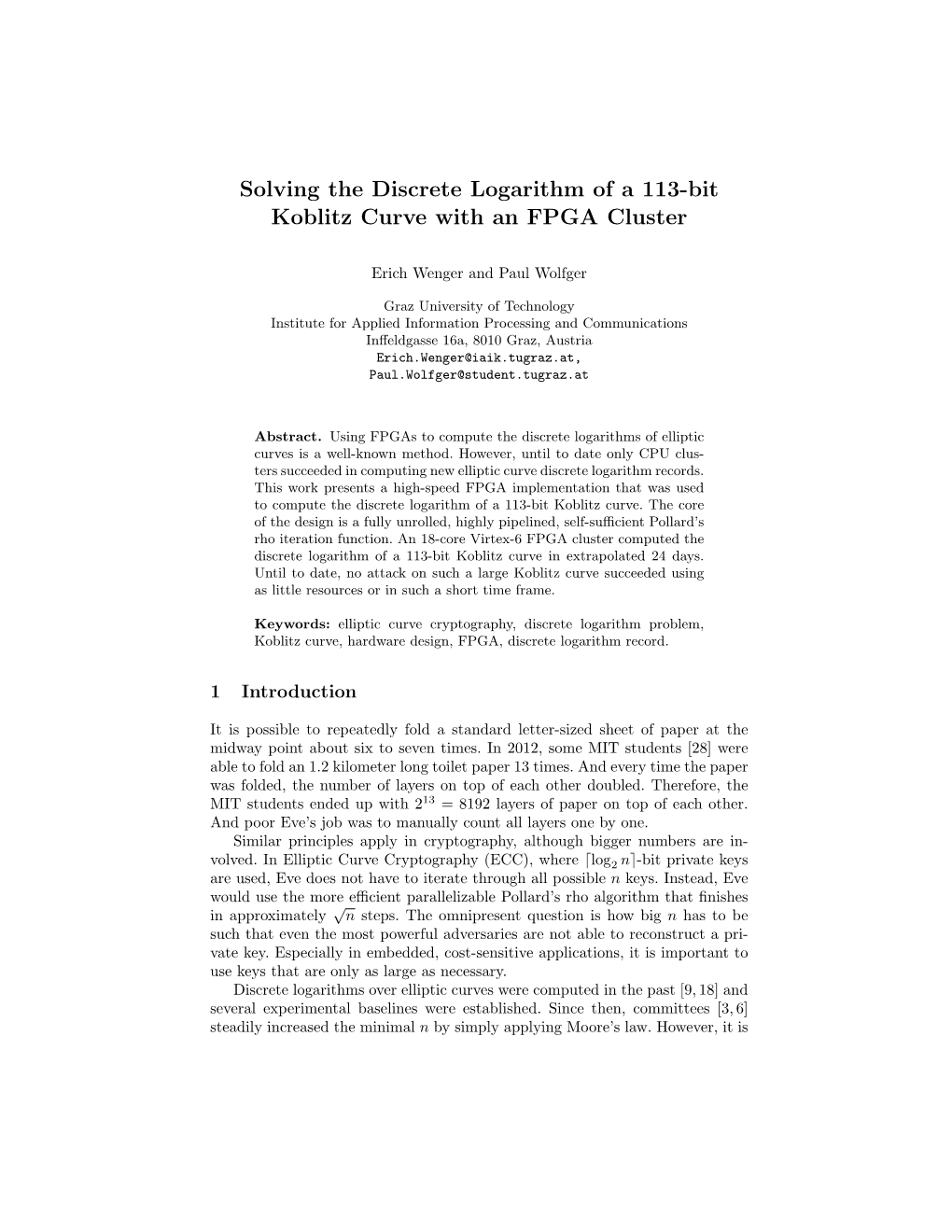 Solving the Discrete Logarithm of a 113-Bit Koblitz Curve with an FPGA Cluster