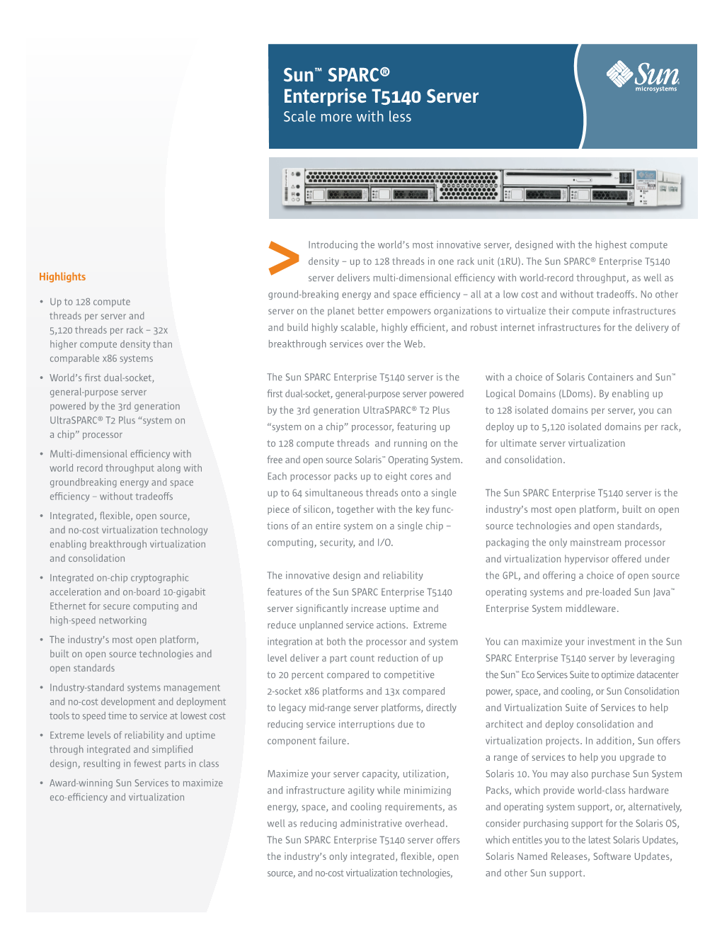 Sun SPARC Enterprise T5140 Server Datasheet