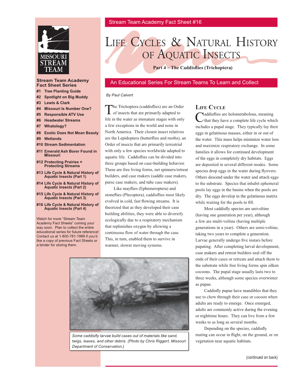 Life Cycles and Natural History of Aquatic Insects