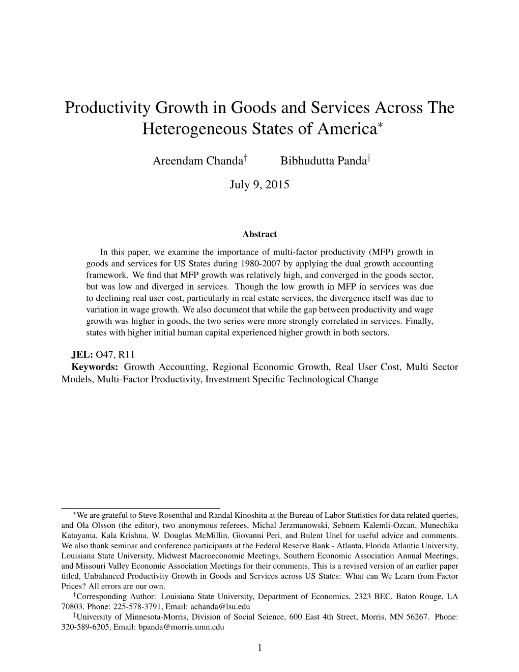 Productivity Growth in Goods and Services Across the Heterogeneous States of America∗