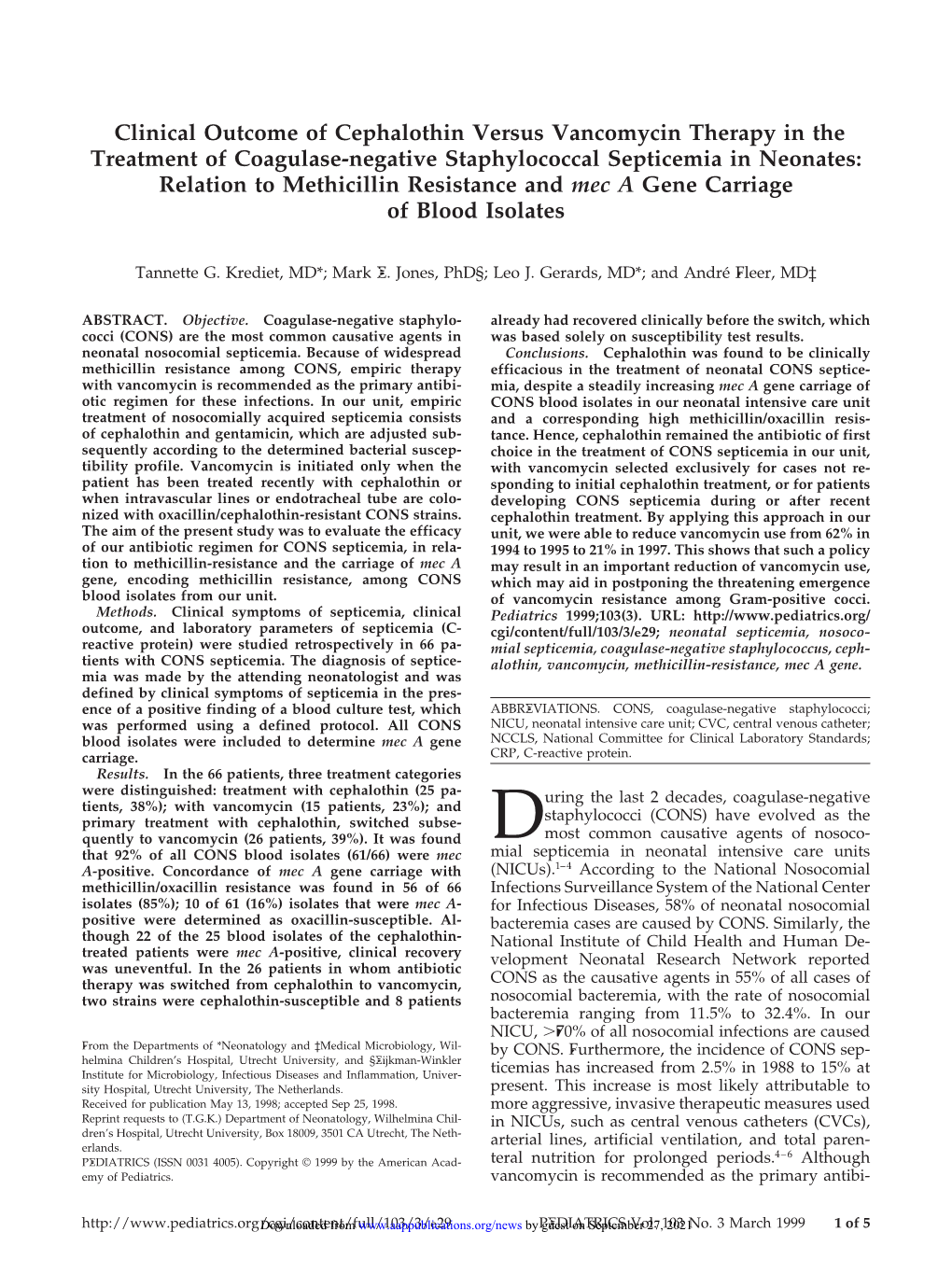 Clinical Outcome of Cephalothin Versus Vancomycin Therapy in The