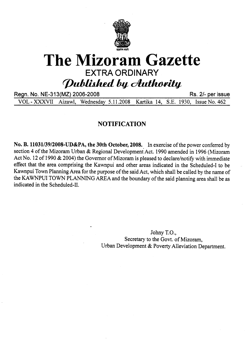 The Mizoram Gazette EXTRA ORDINARY Qjumijud Hy ~ Regn