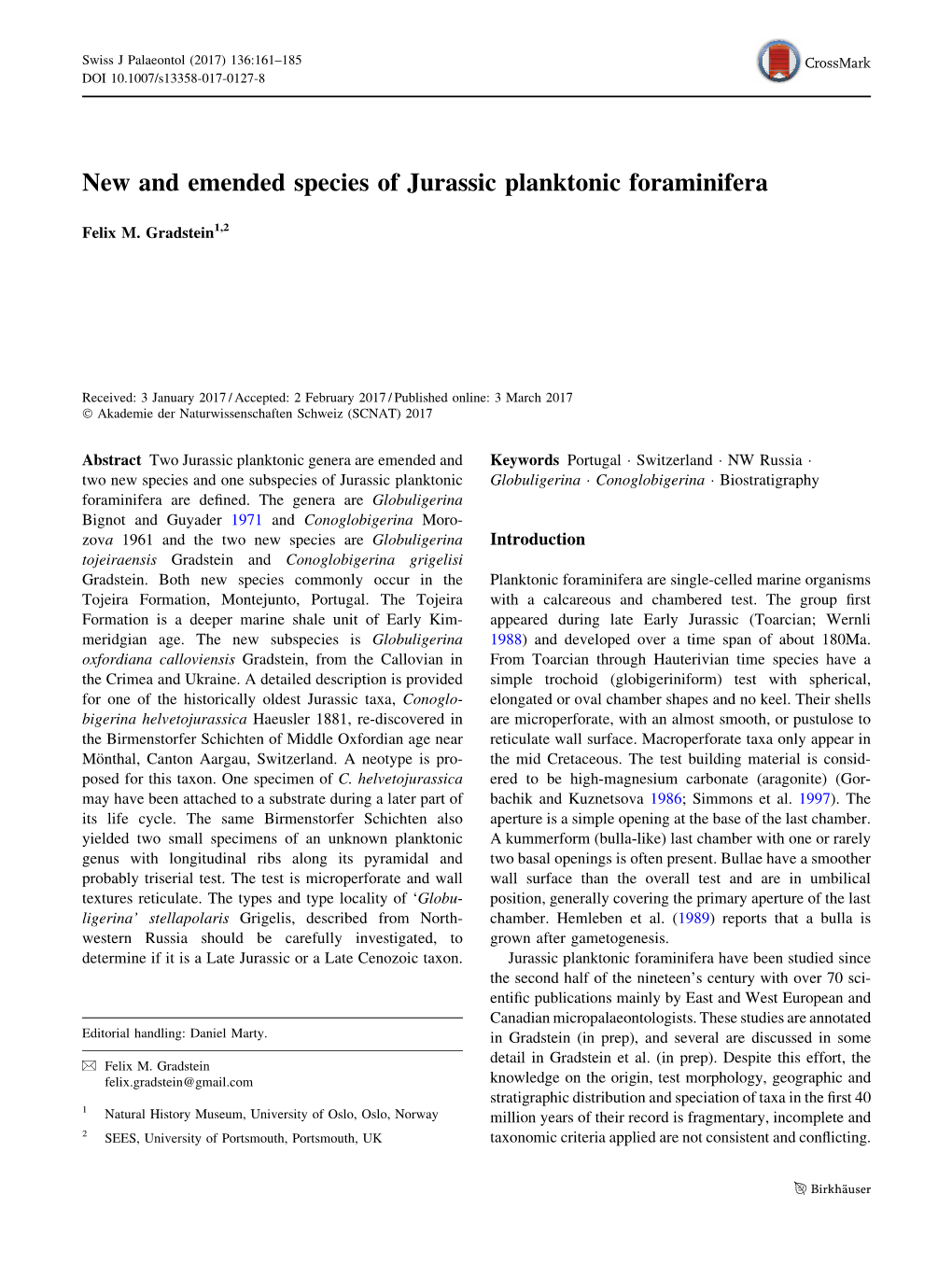 New and Emended Species of Jurassic Planktonic Foraminifera