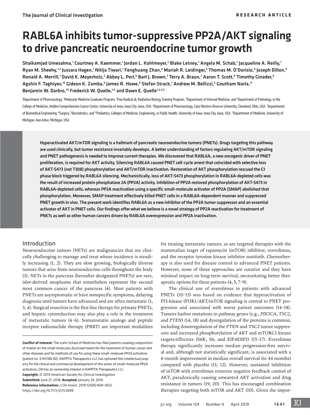 RABL6A Inhibits Tumor-Suppressive PP2A/AKT Signaling to Drive Pancreatic Neuroendocrine Tumor Growth