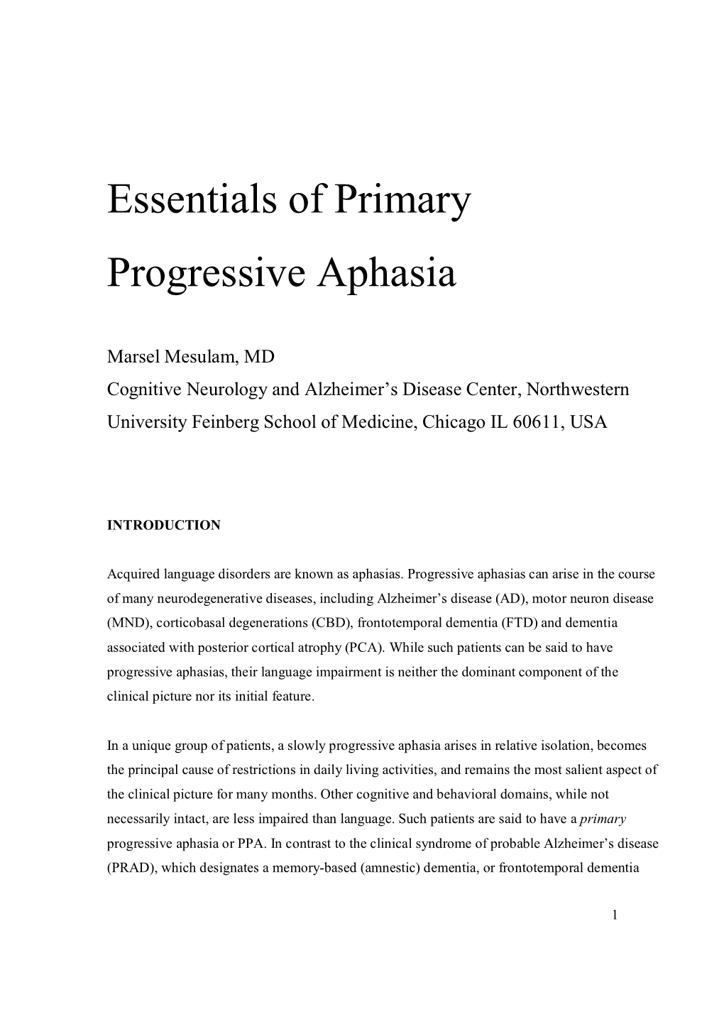 Essentials of Primary Progressive Aphasia