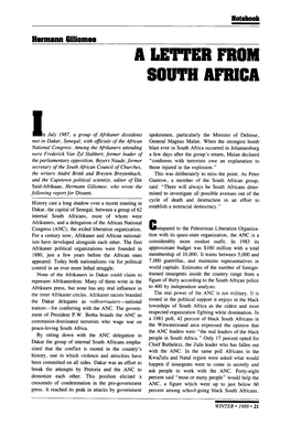 A Letter from South Africa