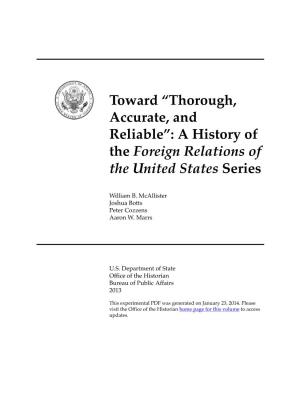 “Thorough, Accurate, and Reliable”: a History of the Foreign Relations of the United States Series