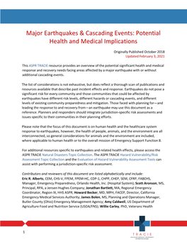 Major Earthquakes & Cascading Events: Potential