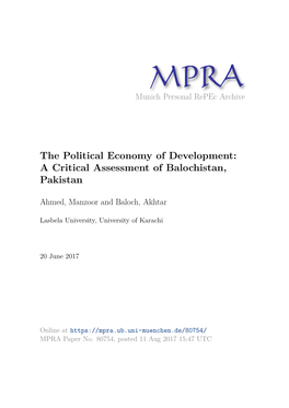 The Political Economy of Development: a Critical Assessment of Balochistan, Pakistan