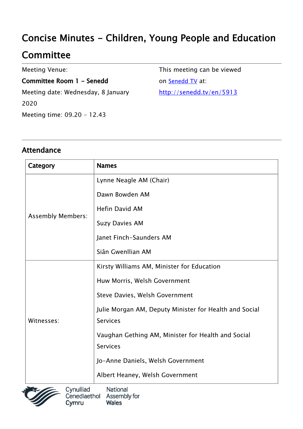 Concise Minutes - Children, Young People and Education Committee