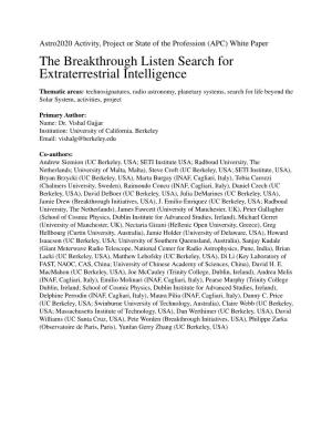 The Breakthrough Listen Search for Extraterrestrial Intelligence