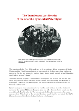 The Tumultuous Last Months of the Anarcho-Syndicalist Peter Rybin