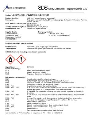 SDS Safety Data Sheet – Isopropyl Alcohol, 99% ______
