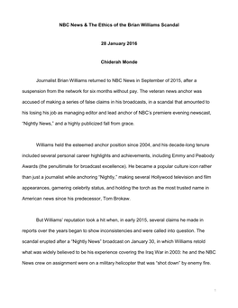 NBC News & the Ethics of the Brian Williams Scandal 28 January 2016