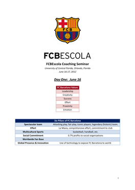 Fcbescola Coaching Seminar Day One: June 16