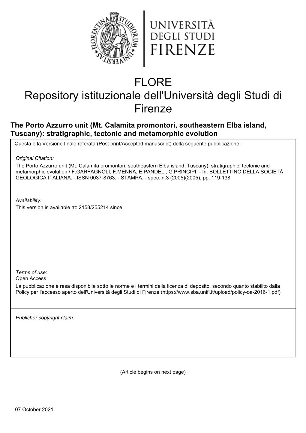 The Porto Azzurro Unit (Mt. Calamita Promontory, South-Eastern Elba Island, Tuscany): Stratigraphic, Tectonic and Metamorphic Evolution