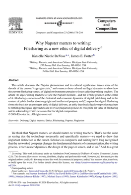 Why Napster Matters to Writing: Filesharing As a New Ethic of Digital Deliveryଝ