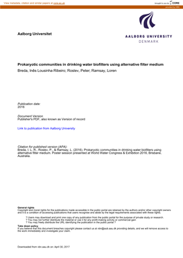 Aalborg Universitet Prokaryotic Communities in Drinking Water Biofilters Using Alternative Filter Medium Breda, Inês Lousinha R