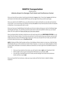 MARTA Transportation (Subway System) Atlanta Airport to Georgia Tech Hotel and Conference Center