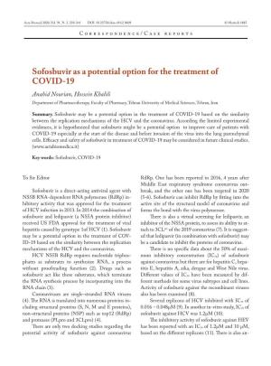 Sofosbuvir As a Potential Option for the Treatment of COVID-19