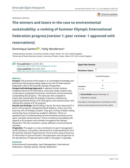 The Winners and Losers in the Race to Environmental Sustainability: a Ranking of Summer Olympic International Federation Progres