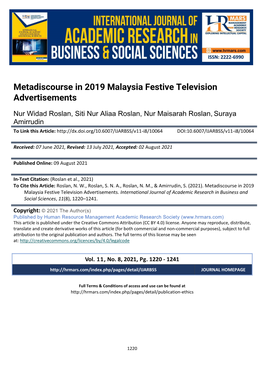 Metadiscourse in 2019 Malaysia Festive Television Advertisements