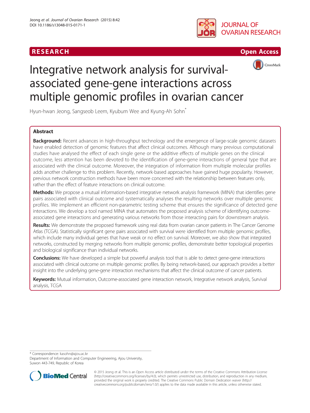 Integrative Network Analysis for Survival-Associated Gene-Gene Interactions Across Multiple Genomic Profiles in Ovarian Cancer