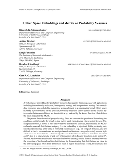 Hilbert Space Embeddings and Metrics on Probability Measures