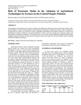 Role of Electronic Media in the Adoption of Agricultural Technologies by Farmers in the Central Punjab–Pakistan