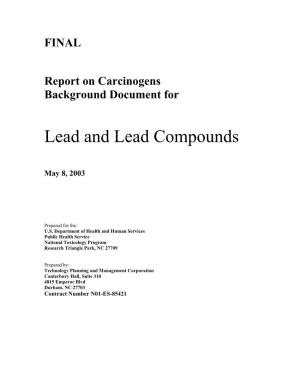 Roc Background Document for Lead and Lead Compounds