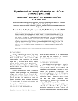 Phytochemical and Biological Investigations of Eurya Acuminata (Theaceae)