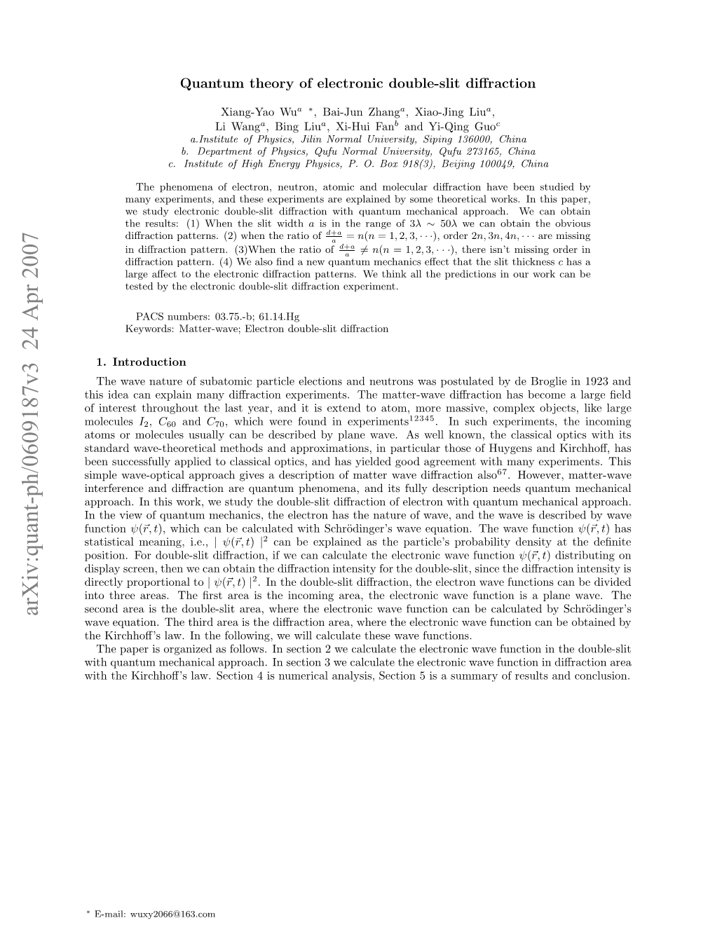 Arxiv:Quant-Ph/0609187V3 24 Apr 2007