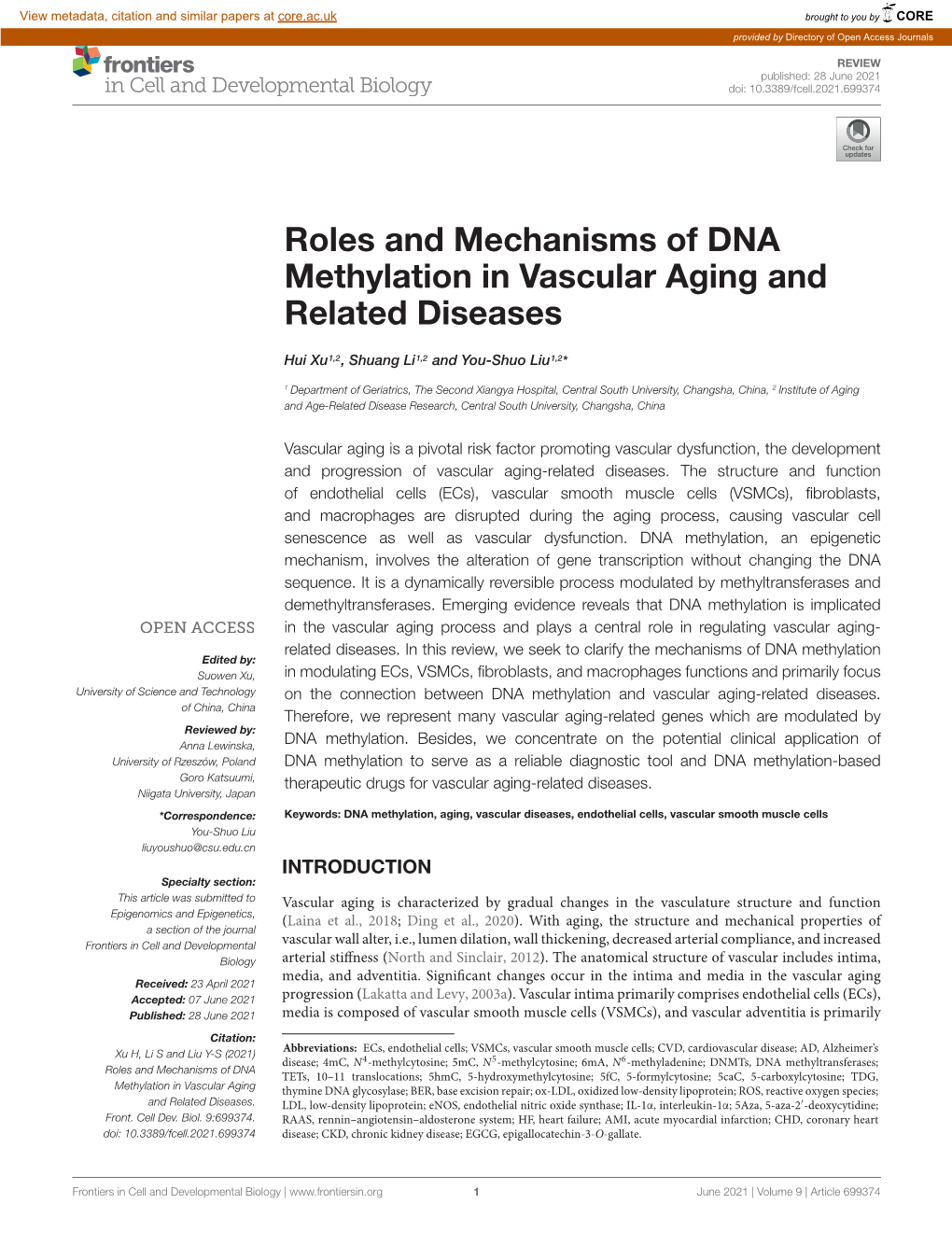 Roles and Mechanisms of DNA Methylation in Vascular Aging and Related Diseases