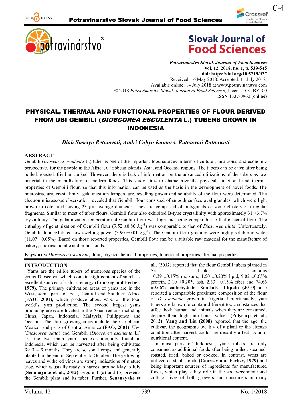 Potravinarstvo Slovak Journal of Food Sciences Volume 12 539 No. 1