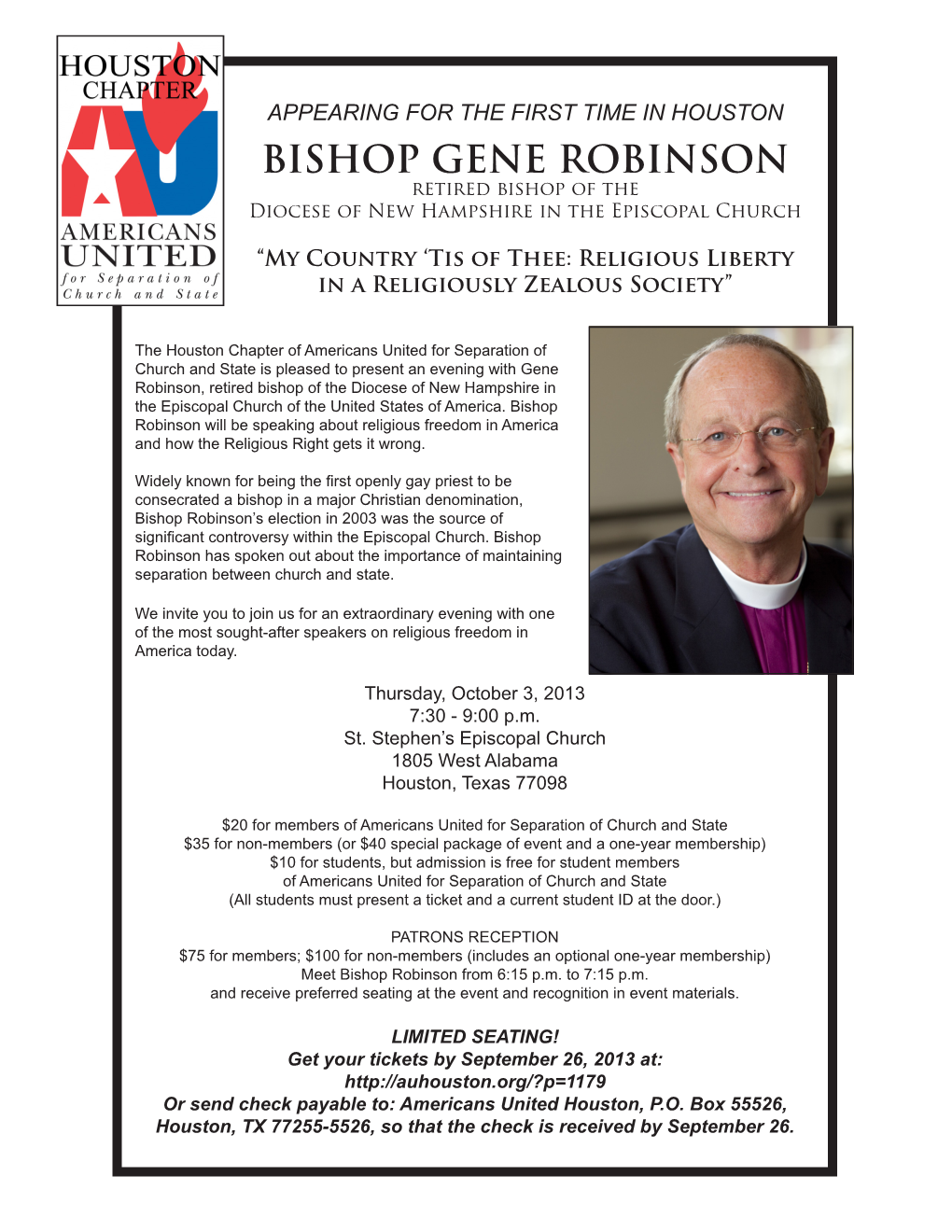 BISHOP GENE ROBINSON Retired Bishop of the Diocese of New Hampshire in the Episcopal Church