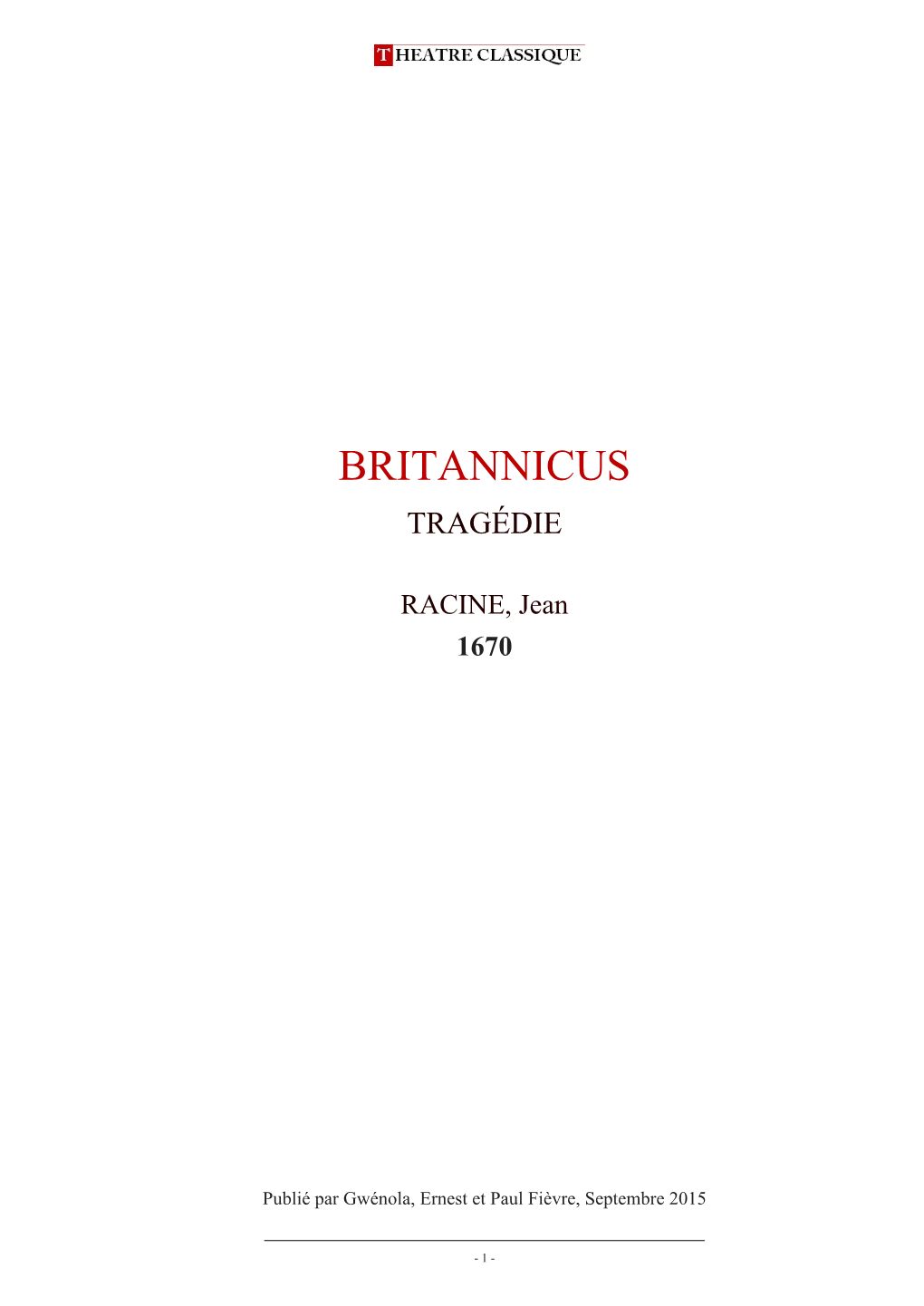 Britannicus, Tragédie