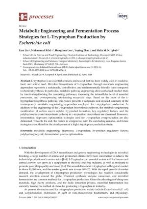 Metabolic Engineering and Fermentation Process Strategies for L-Tryptophan Production by Escherichia Coli